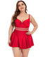 Red Sweetheart Neckline Skirt One Piece Swimsuit