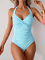 Ocevara - Women's One Piece Swimsuit V Neck Halter Swimwear Twist Front Ruched Tummy Control Bathing Suit