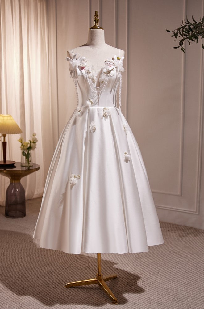 Beautiful Straps Satin Prom Dress with Exquisite Beads and flower Appliques  LJ0609OK