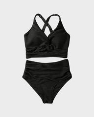 Ocevara Ocevara - Textured Knot-Front High-Waisted Bikini Set - image 23