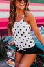 Ocevara - Polka Dot Tie Front Blouson Tankini Set