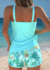 Tummy Coverage Mid Waisted Marine Life Print Tankini Set