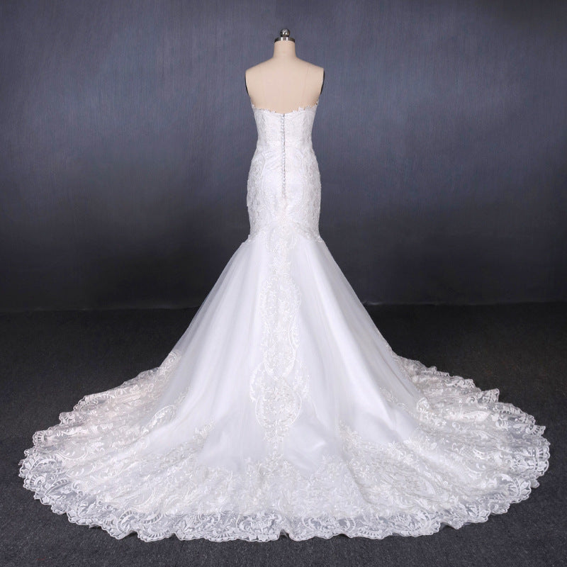 Mermaid Sweetheart Lace Appliques Long Cheap Wedding Dress OKQ10