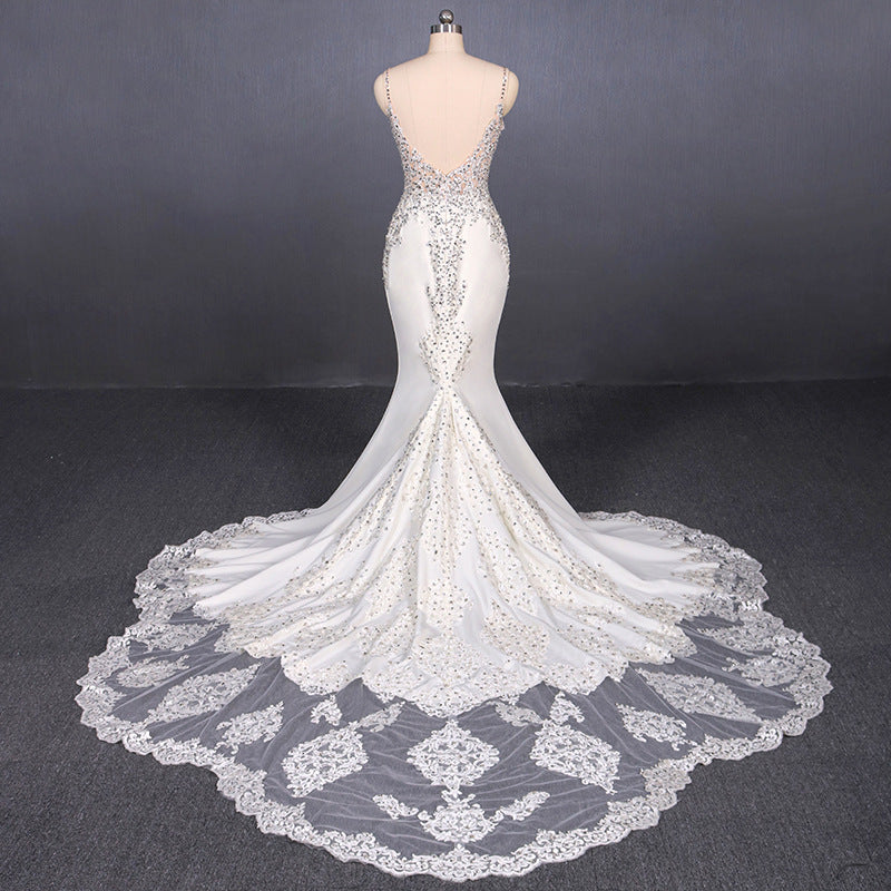 Mermaid Spaghetti Straps Beading Wedding Dresses, Elegant Appliques Bridal Dresses OKQ15