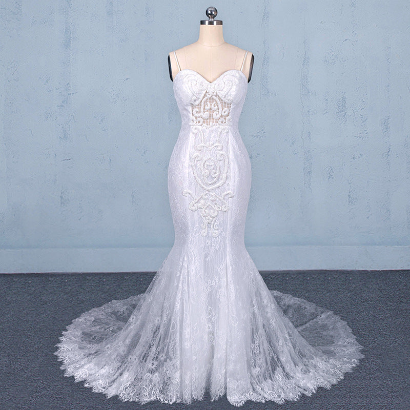 Mermaid Spaghetti Straps Lace Wedding Dresses, Fashion Long Bridal Dresses OKQ17