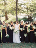A-Line Round Neck Floor-Length Navy Blue Chiffon Bridesmaid Dress OKR93