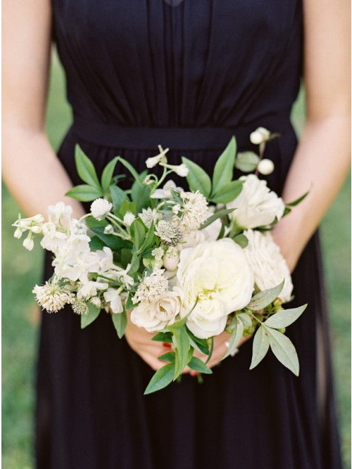 A-Line Round Neck Floor-Length Navy Blue Chiffon Bridesmaid Dress OKR93