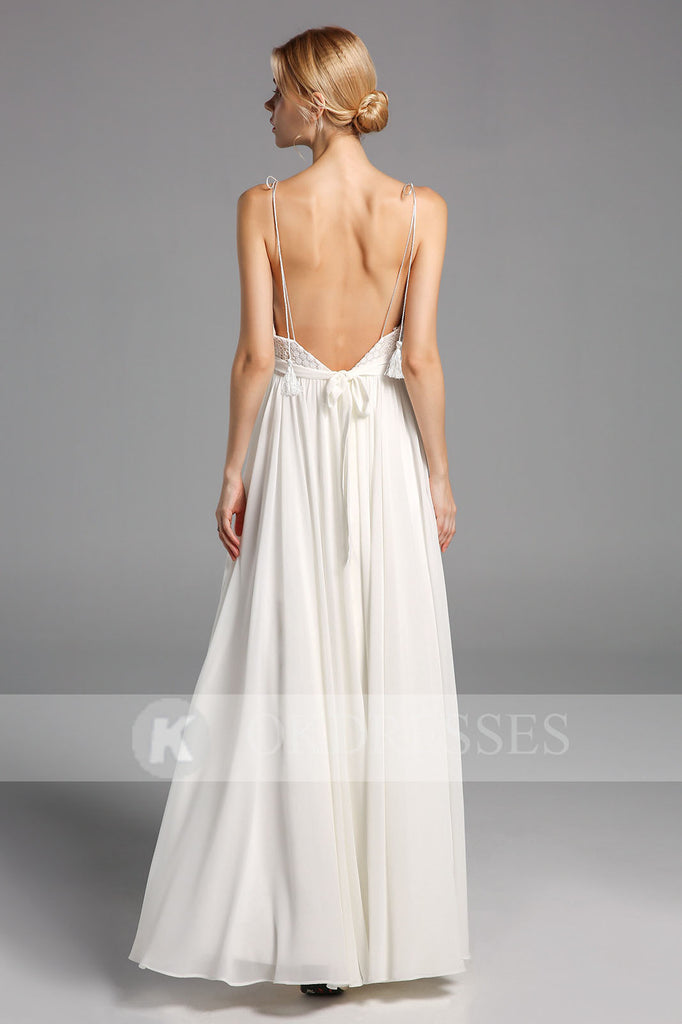 Simple Chiffon Long Wedding Dresses A-line Spaghetti Straps Bridal Gowns OKV14