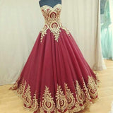 Strapless Sweetheart Neck Ball Gown Prom Dress With Appliques,Pretty Quinceanera Dresses OK400