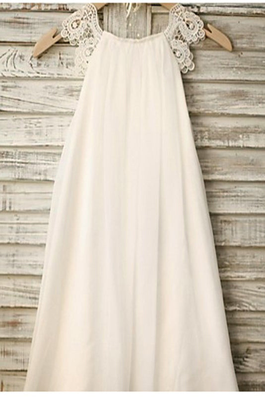A-line Flower Girl Dress,Chiffon Flower Girl Dresses,Ivory Flower Girl Dress