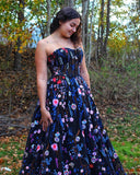 Strapless Embroidery Formal A-line Long Prom Dress Evening Party Dress OK1323