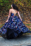 Strapless Embroidery Formal A-line Long Prom Dress Evening Party Dress OK1323