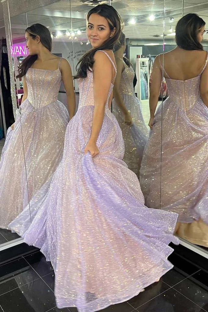Fairy-Tale Pink Spaghetti Straps A-Line Prom Dress Long Evening Dresses OK2017