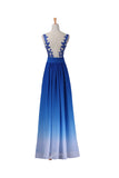 A-line Strapless Floor Length Royal Blue Ombre Chiffon Long Prom Dresses K143