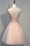 Blush Pink Lace Beaded Backless V-neck Homecoming Dresses ED0688