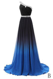 Cheap One Shoulder Ombre Beaded Long Evening Prom Dress OKK38