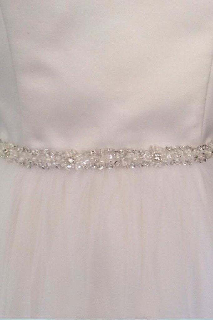 Skinny Beaded Bridal Belts Thin Ribbon Crystal Sash Narrow Rhinestone Trim BS6