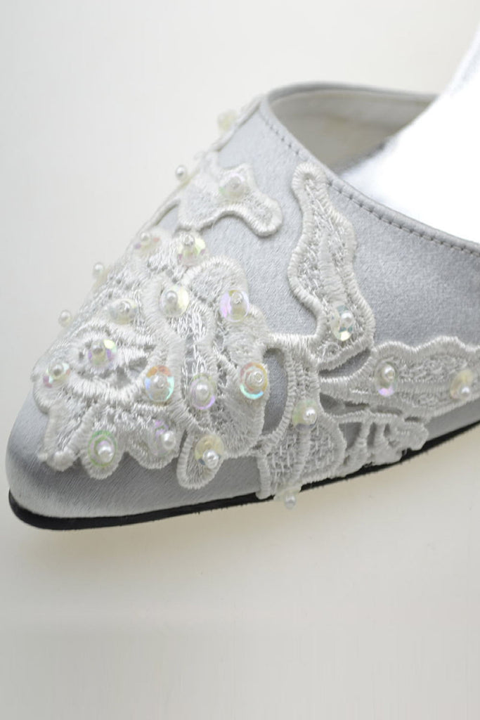 High Heel Ankle Straps Handmade Lace Beading Wedding Shoes S67