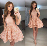 Princess A-Line Round Neck Lace Short Homecoming Dresses,Prom Dresses OK331