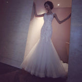 Mermaid Tulle Lace Sleeveless Long Count Train Wedding Dresses OK640