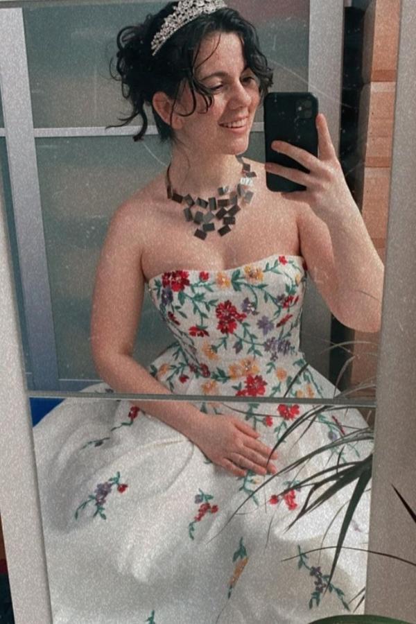 Strapless Off White A Line Floral Appliques Lace Long Prom Dresses OK1279