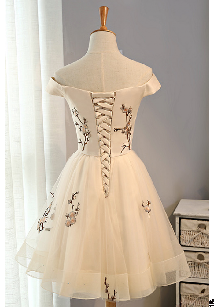Embroidery Homecoming Dresses,Tulle Short Party Dress,A Line Prom Dresses OK495