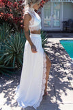 Lace Prom Dress,Two Pieces Prom Dress,White Prom Dresses,Fashion Prom Dress,Sexy Party Dress,Long Evening Dress