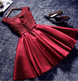 Burgundy A Line Short Satin Homecoming Dresses OKD85