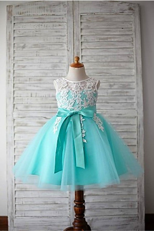 Blue Flower Girl Dress,Ball Gown Flower Girl Dresses,Appliques Flower Girl Dress