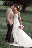 Lovely Off White Lace Appliques Cap Sleeves Long Chiffon Beach Wedding Dress New OK827