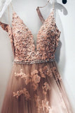 Sweetheart Spaghetti Straps Lace Appliques Floor Length Prom Dresses, Formal Evening Dress OKF36