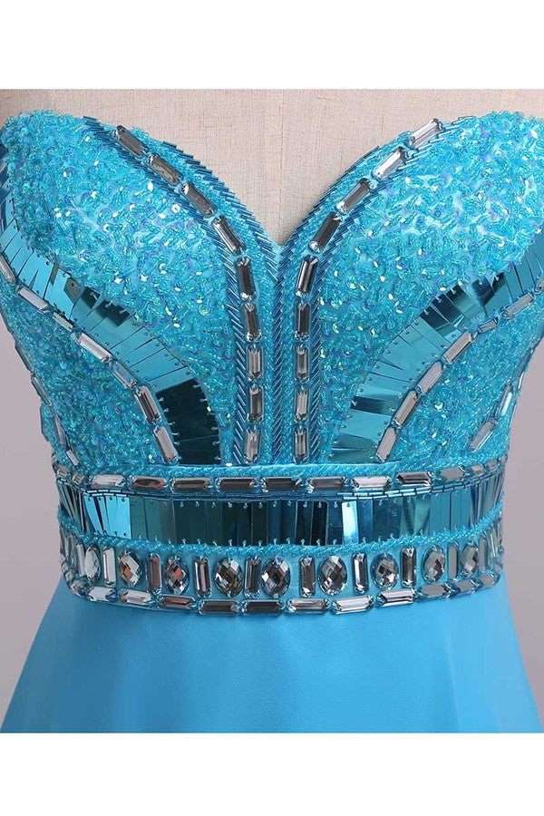Strapless Long Beaded Open Back Chiffon Modest Prom Dress OK36