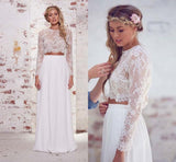 Two Pieces Long Sleeves Lace Beach Wedding/Bridal Dress,Elegant White Sexy Wedding Gown OK261