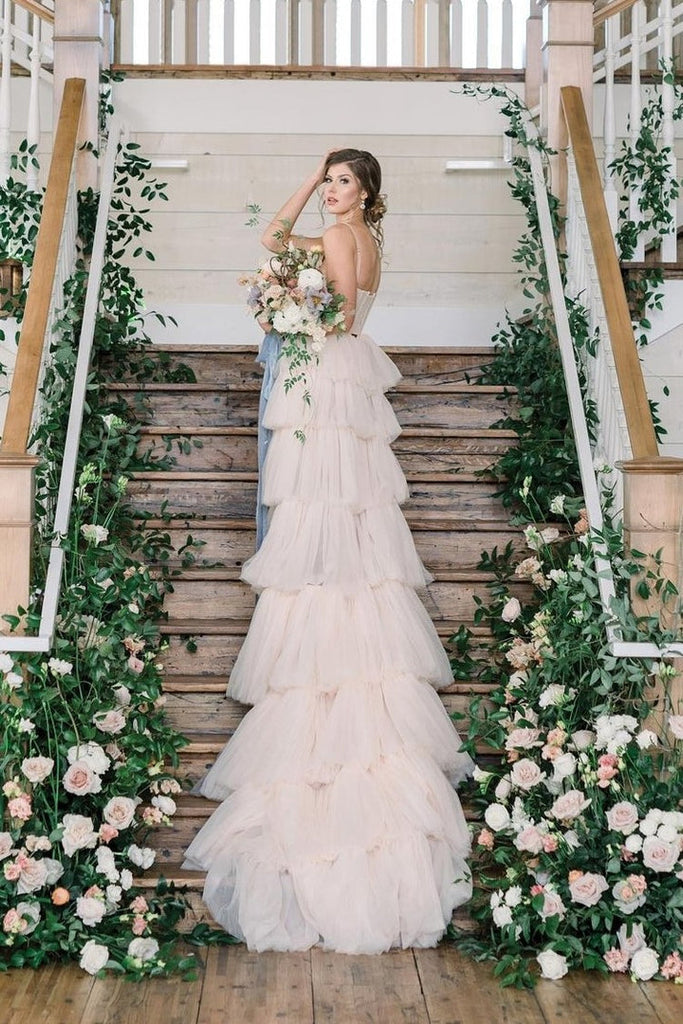 Princess A-line Tiered Tulle Wedding Dress for Women Bridal Dress OK1292