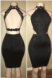 Black Lace Sheath Short Prom Dress, Tight Sexy Homecoming Dresses OKD79