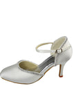 High Heel Ivory Satin Beaded Close Toe Ankle Straps Women Shoes S108