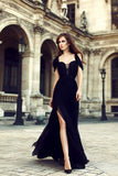Charming Prom Dresses,Chiffon Prom Dress,Black Prom Dress,Side Slit Prom Dresses,Long Evening Dress,Black Formal Dress Elegant Prom Dress