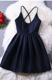 Sweet 16 Dresses,Navy Blue Homecoming Dresses,Short Prom Dress,Satin Prom Dresses,Backless Prom Dresses,Navy Blue Prom Dresses,Simple Homecoming Dresses,Backless Prom Dresses