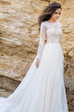 Elegant Wedding Dress,Lace Wedding Dresses,Long Sleeves Wedding Dresses,Beach Wedding Dresses,A Line Wedding Dress,Simple Formal Wedding Dresses Plus Size