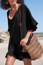 Ocevara - V Neck Solid Color Cover Up