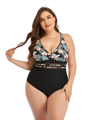 Ocevara Pink Flower V-Neck Tie One-Piece Swimsuit - image 1