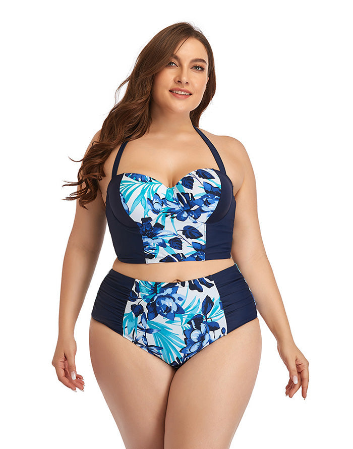 Paneled Floral High-Waist Plus Size Bikini Swimsuit Main image
