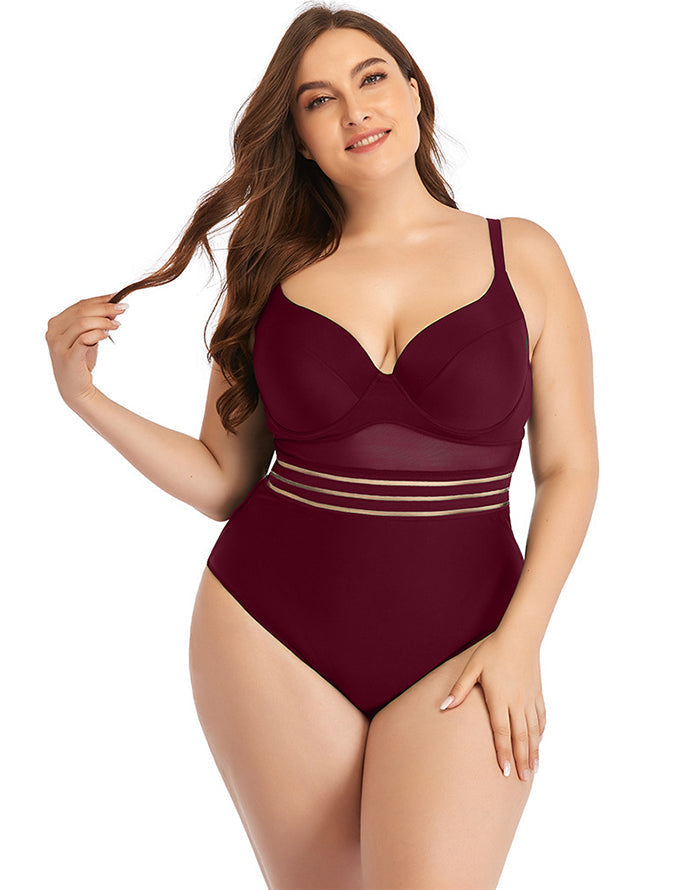Ocevara Maroon Sweetheart Neckline Hollow One-Piece Swimsuit - image 1