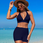 Ocevara - Women's Bikini Sets Trim 2 Piece High Waisted Swimsuit Halter V Neck Adjustable Drawstring Straps Bathing Suit with Boyshort