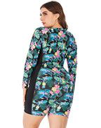 Multicolor High Neckline Boxer Zipper One-Piece Swimsuit