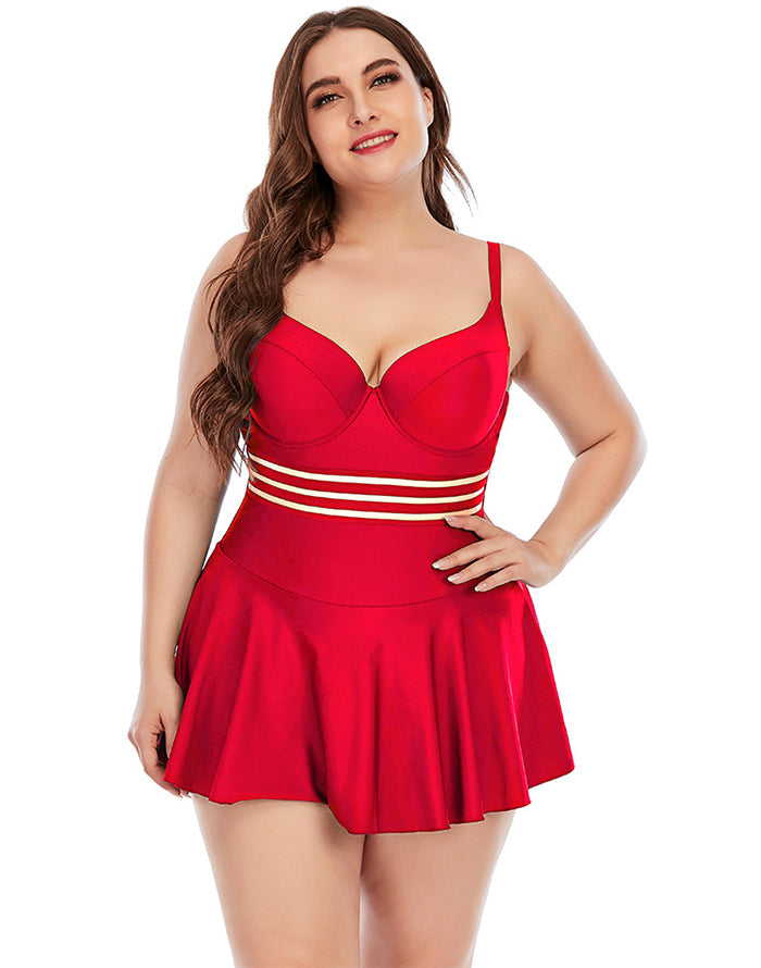 Red Sweetheart Neckline Skirt One Piece Swimsuit Main image