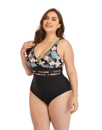 Pink Flower V-Neck  Tie One-Piece Swimsuit