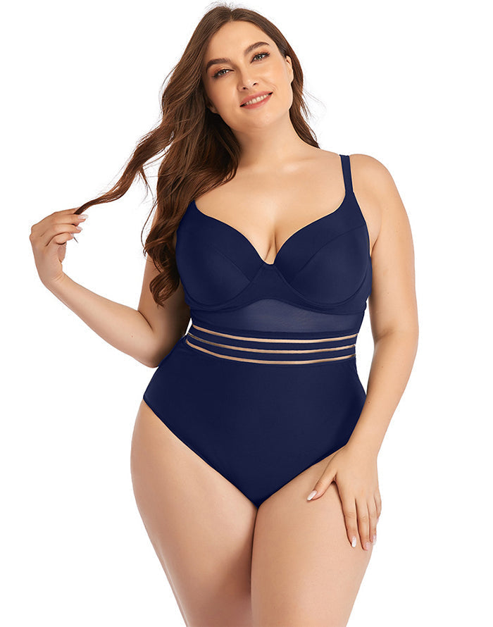 Dark Blue Sweetheart Neckline Cutout One-Piece Swimsuit Main image