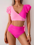 Ocevara - Womens High Waisted Bathing Suits Tummy Control Two Piece Swimsuits Ruffle Bikini Sets Criss Cross Ruched Swimwear