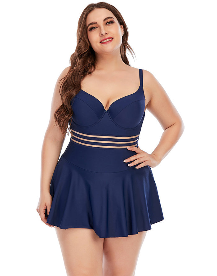 Dark Blue Sweetheart Neckline Skirt One-Piece Swimsuit Main image